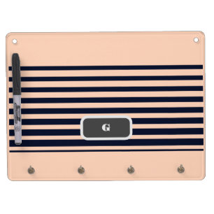 Stylish Black & Pink Monogram Stripes Dry Erase Board With Keychain Holder