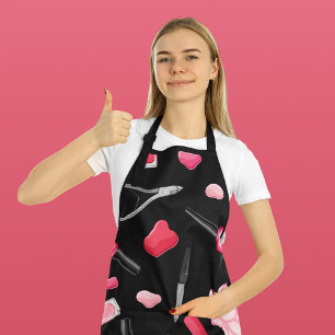 Stylish Black & Pink Nail Polish Bottle Manicure Apron