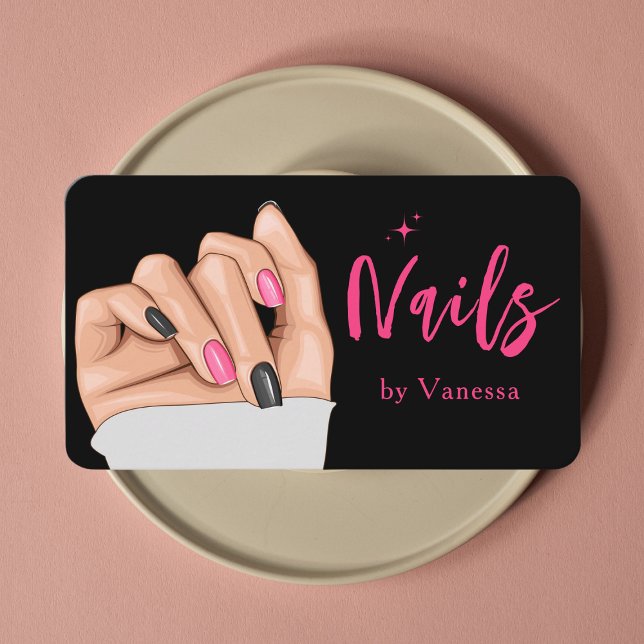 Stylish Black Pink Nail Technician Business Card (Creator Uploaded)