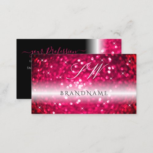 Stylish Black Pink Sparkling Glitter Monogram Chic Business Card
