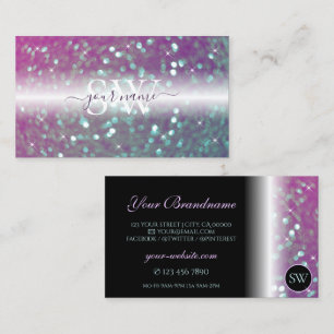 Stylish Black Pink Teal Sparkling Glitter Initials Business Card