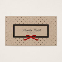 Stylish Black Polka Dot and Red Ribbon Kraft Business Card