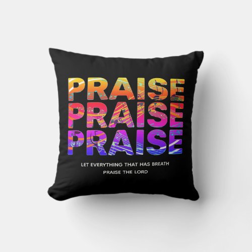 Stylish Black PRAISE Music Notes Christian Throw Pillow