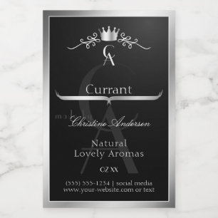 Stylish Black Product Label Silver Frame Monogram