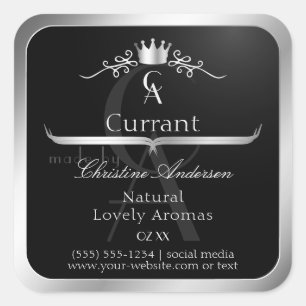 Stylish Black Product Label Silver Frame Monogram