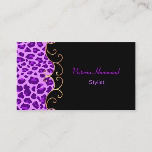 Stylish Black  Purple Jaguar Print Business Card