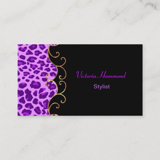 Customizable Stylish Black &amp; Purple Jaguar Print Business Card