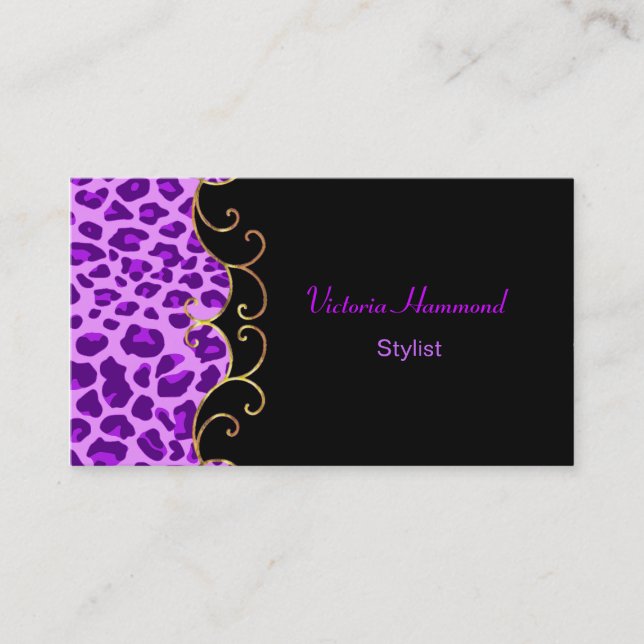 Stylish Black & Purple Jaguar Print Business Card (Front)