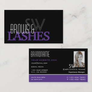Stylish Black Purple Monogram and Photo Simple Business Card