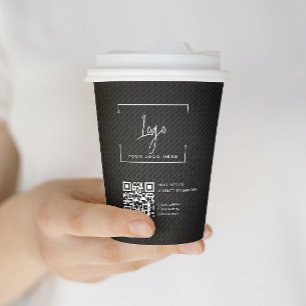 Stylish Black QR code Business Logo Minimal  Paper Cups