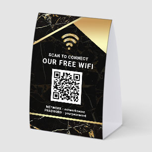 Stylish Black QR Code Wifi Network Password Paper Table Tent