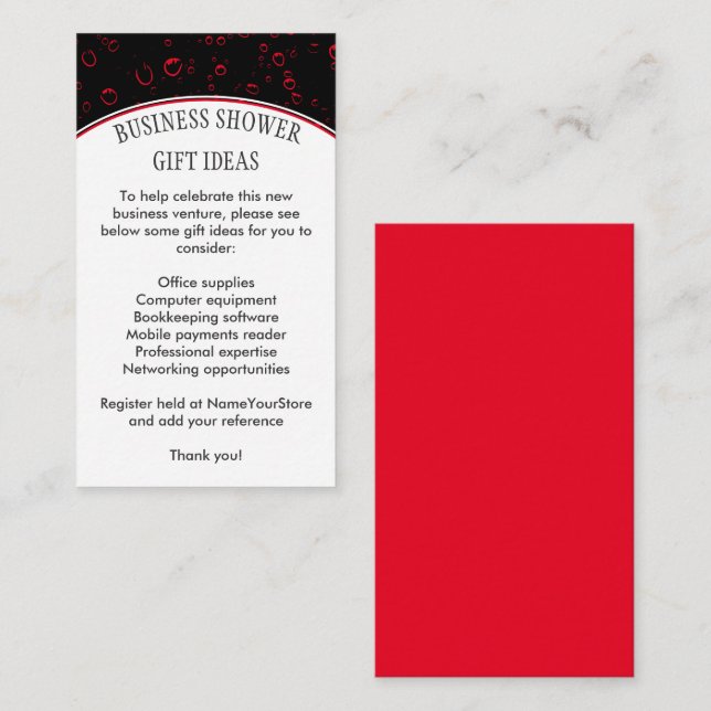 Stylish Black Red BUSINESS SHOWER Enclosure Card (Front/Back)