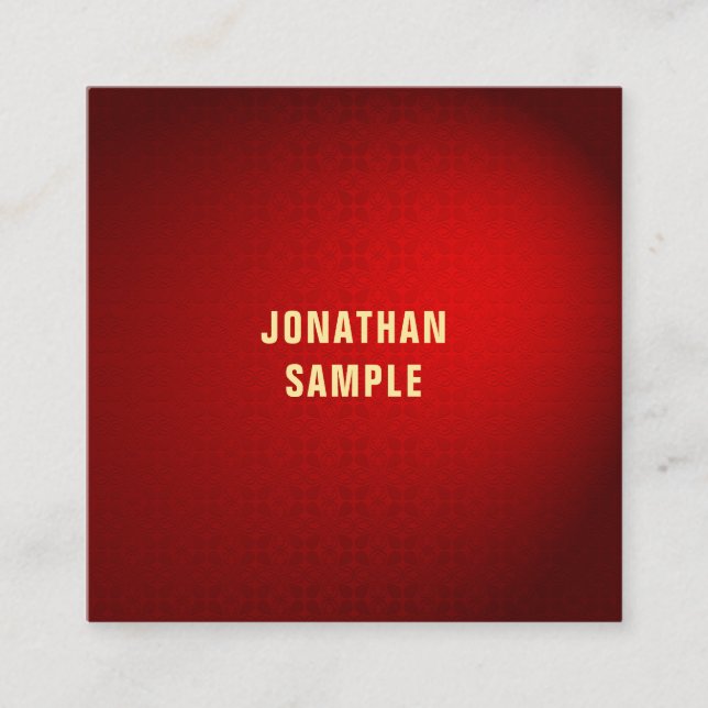 Stylish Black Red Damask Professional Template Top Square Business Card (Front)