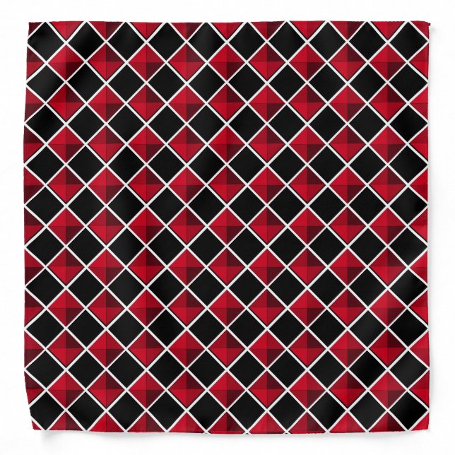 Stylish black & red diamond checkered pattern bandana (Front)