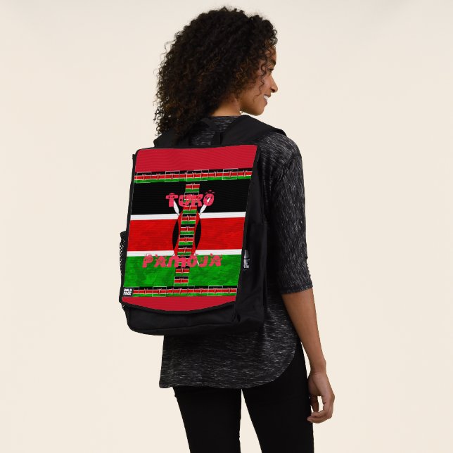 Stylish black red green shield Hakuna Matata Backpack (Worn)