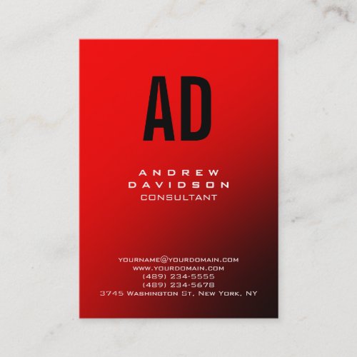 Stylish Black Red Monogram Chic Business Card