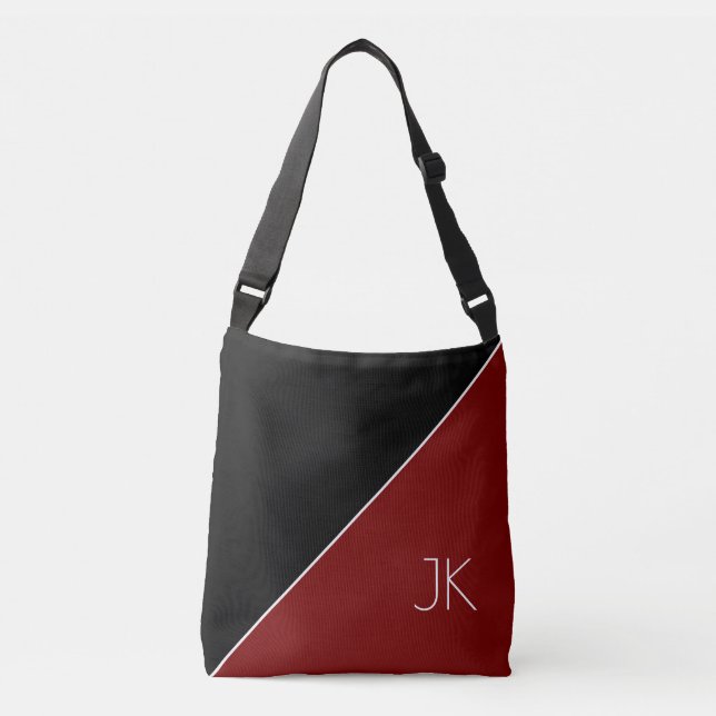 Stylish Black Red Personalized Initial Name  Crossbody Bag (Front)