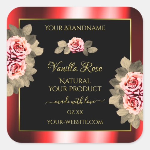 Stylish Black Red Product Labels Floral Cute Roses