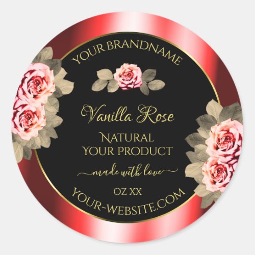 Stylish Black Red Product Labels Floral Cute Roses