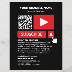 Stylish Black & Red - QR Code, Youtube - Vlogger Flyer