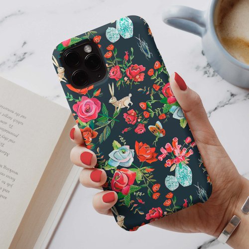 Stylish black  red Secret Rose Garden pattern iPhone 13 Case