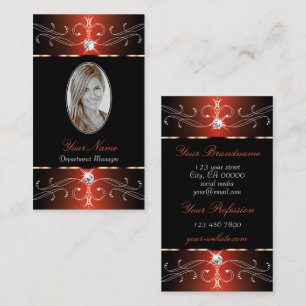 Stylish Black Reddish Ornate Ornaments with Photo Business Card