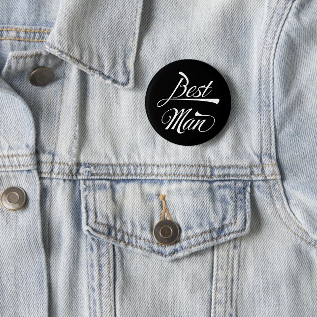 Stylish Black Retro Typography Best Man Groomsmen Button (In Situ)