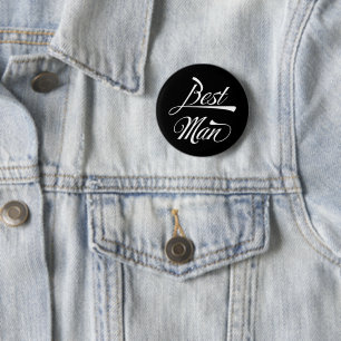 Stylish Black Retro Typography Best Man Groomsmen Button