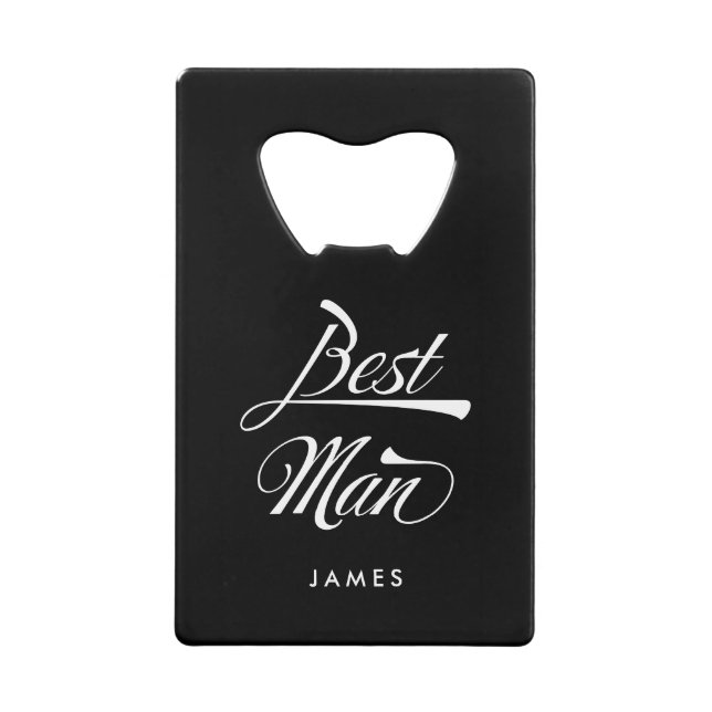 Stylish Black Retro Typography Best Man Groomsmen Credit Card Bottle Opener (Front)