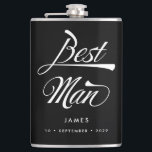Stylish Black Retro Typography Best Man Groomsmen Flask<br><div class="desc">This personalized flask makes a stylish vintage Best Man gift. Funky retro inspired font in white on black background and your name and date of choice! Want more wedding items in this style? Drop me a message!</div>