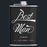 Stylish Black Retro Typography Best Man Groomsmen Flask<br><div class="desc">This personalized flask makes a stylish vintage Best Man gift. Funky retro inspired font in white on black background and your name and date of choice! Want more wedding items in this style? Drop me a message!</div>
