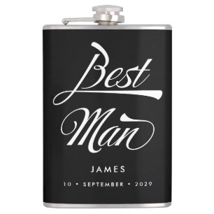 Stylish Black Retro Typography Best Man Groomsmen Flask
