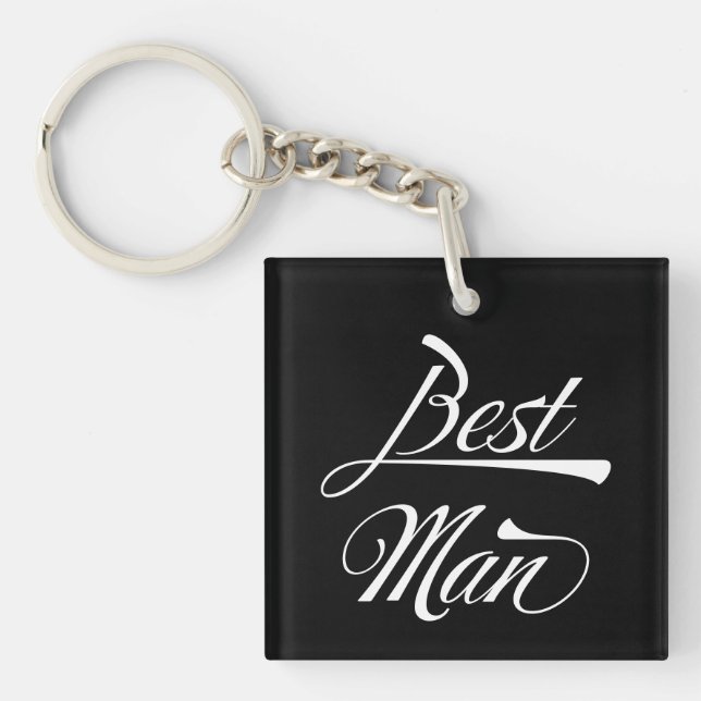 Stylish Black Retro Typography Best Man Groomsmen  Keychain (Front)
