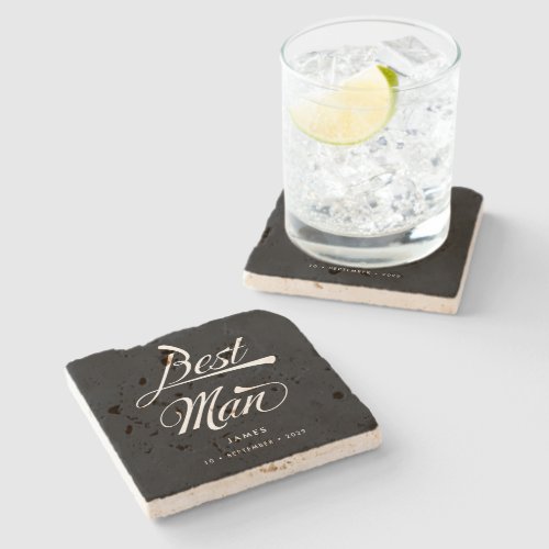 Stylish Black Retro Typography Best Man Groomsmen  Stone Coaster