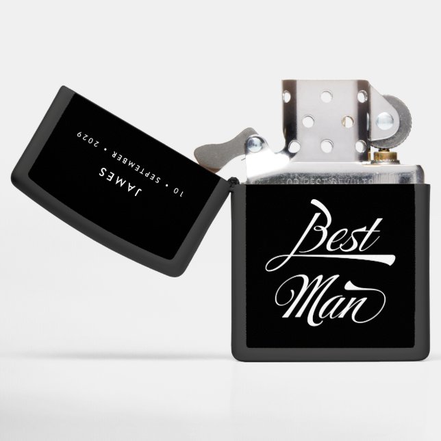 Stylish Black Retro Typography Best Man Groomsmen Zippo Lighter (Opened)
