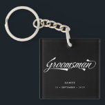 Stylish Black Retro Typography Groomsman Keychain<br><div class="desc">Stylish Black White Retro Vintage Typography Groomsmen key chain</div>