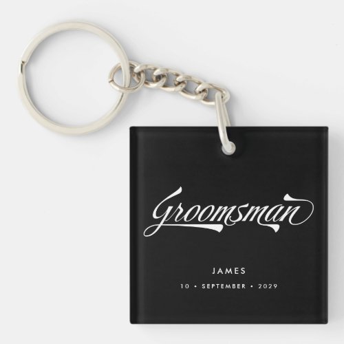 Stylish Black Retro Typography Groomsman Keychain