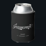 Stylish Black Retro Typography Groomsmen Wedding Can Cooler<br><div class="desc">This personalized can cooler makes a stylish vintage inspired groomsmen gift. Funky retro inspired font in white on black background and your name and date of choice! Want more wedding items in this style? Have a look at the entire collection or drop me a message!</div>