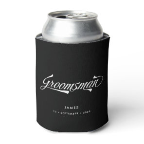 Stylish Black Retro Typography Groomsmen Wedding Can Cooler