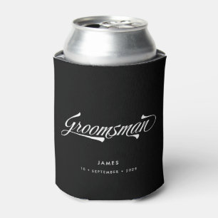Stylish Black Retro Typography Groomsmen Wedding Can Cooler