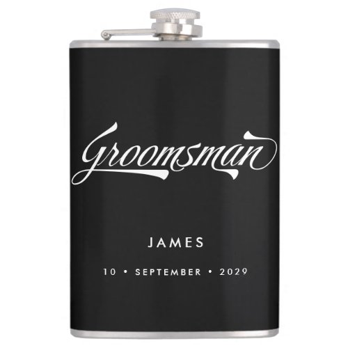 Stylish Black Retro Typography Groomsmen Wedding Flask