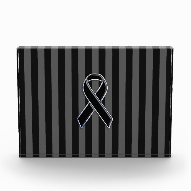 Stylish Black Ribbon Awareness Vertical Stripes Acrylic Award (Front)