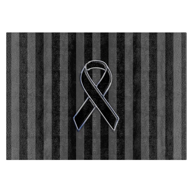 Stylish Black Ribbon Awareness Vertical Stripes Cutting Board (Front)