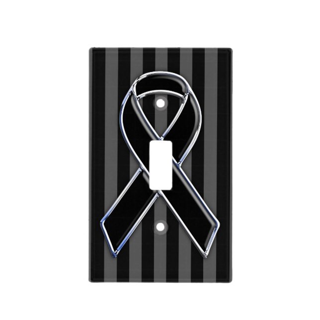 Stylish Black Ribbon Awareness Vertical Stripes Light Switch Cover (Front)