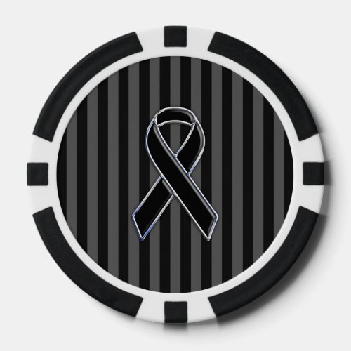 Stylish Black Ribbon Awareness Vertical Stripes Poker Chips