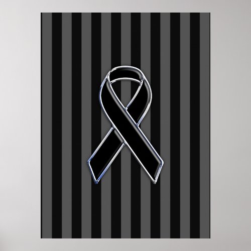 Stylish Black Ribbon Awareness Vertical Stripes Poster