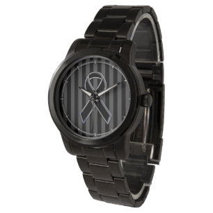 Stylish Black Ribbon Awareness Vertical Stripes Watch