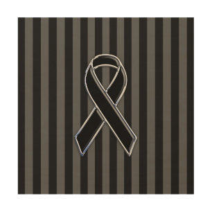 Stylish Black Ribbon Awareness Vertical Stripes Wood Wall Art
