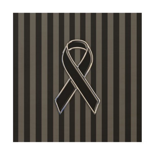 Stylish Black Ribbon Awareness Vertical Stripes Wood Wall Art