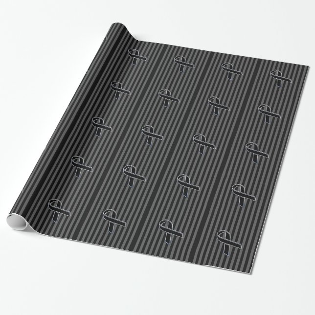 Stylish Black Ribbon Awareness Vertical Stripes Wrapping Paper (Unrolled)